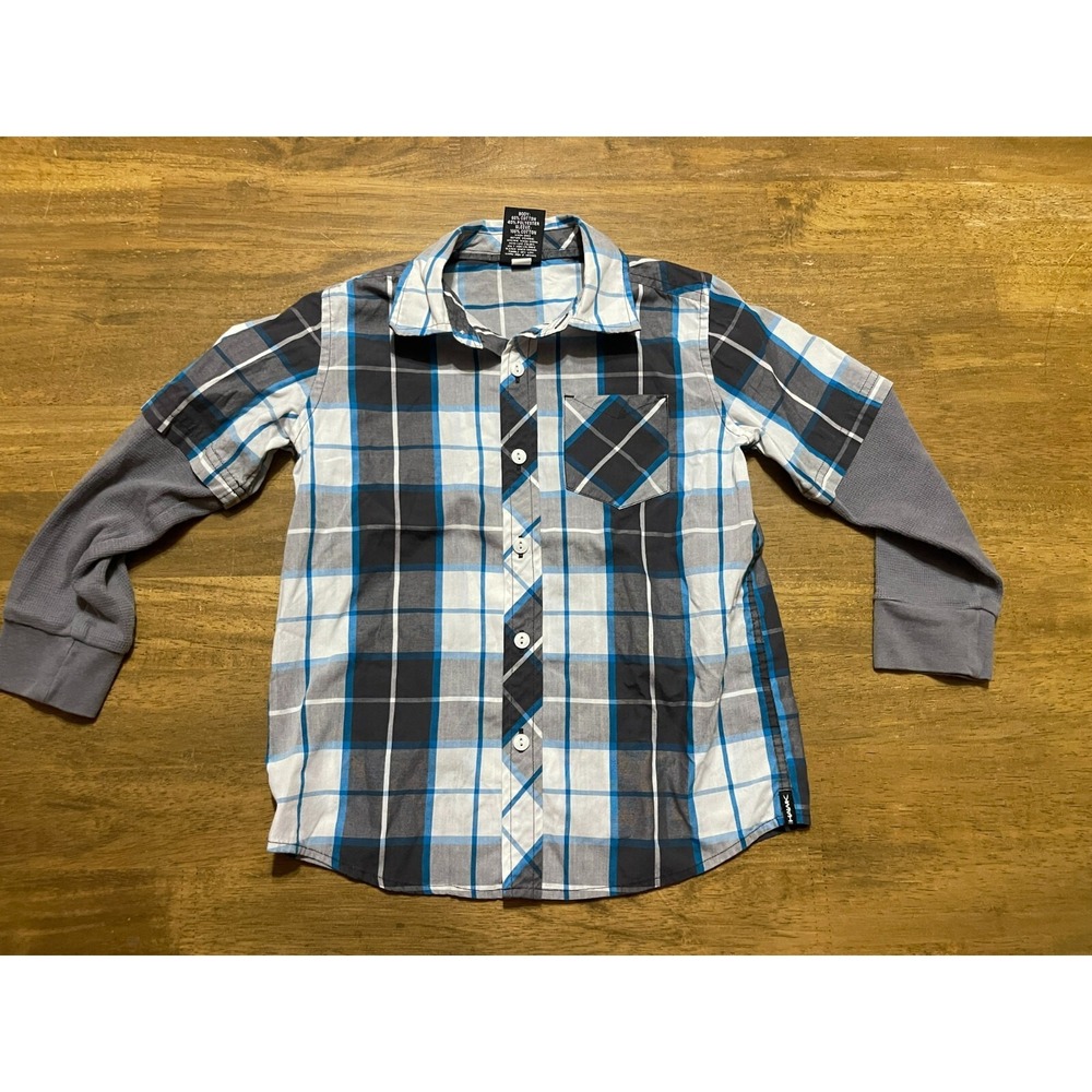 HAWK Shirt, Boy's Size Medium, White Gray, Plaid, Button Up, Short Sleeve